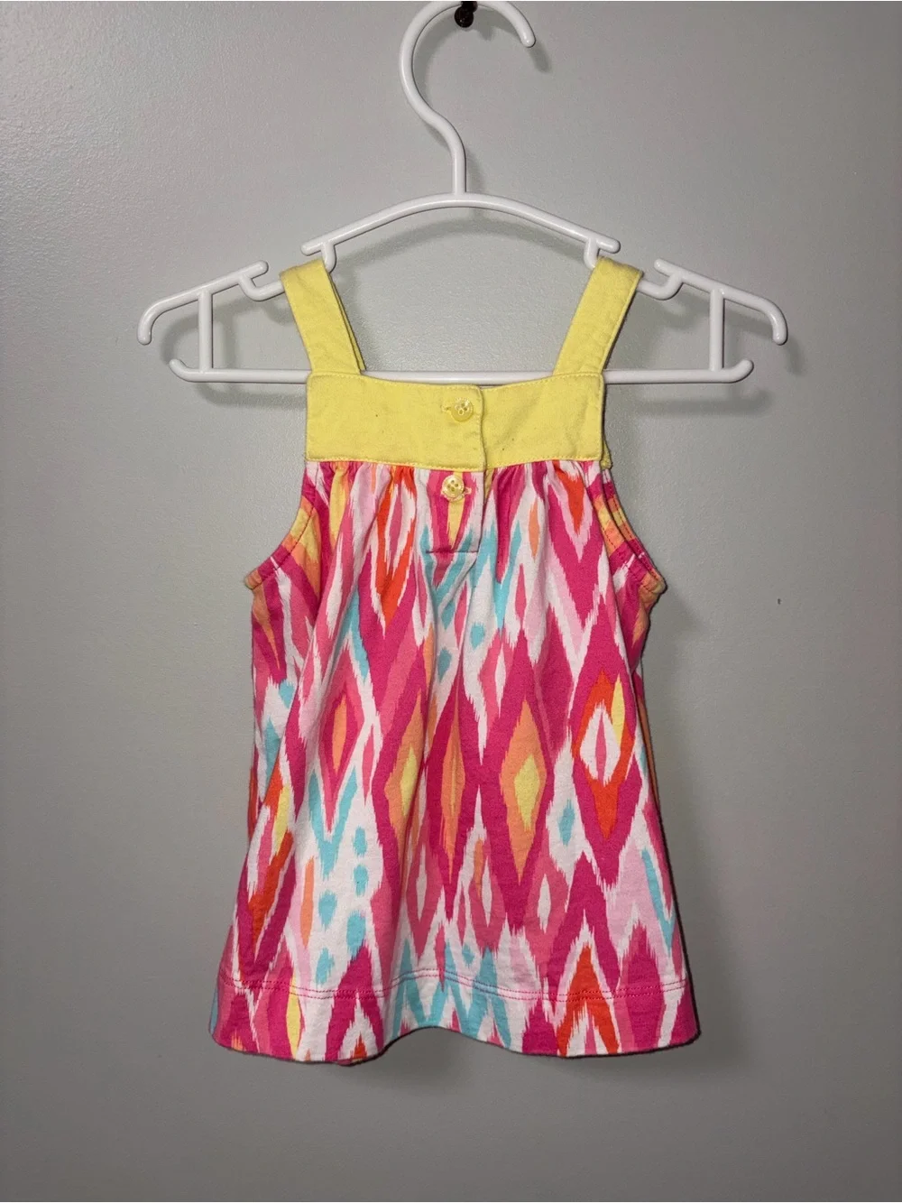 Children’s Place Pink Yellow Geometric Sleeveless Dress Bow Accent Girls 3-6M